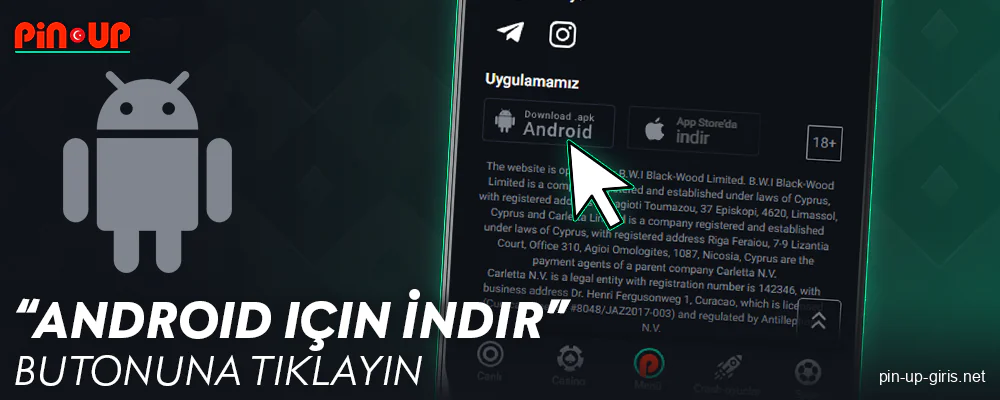 Android'de Pin Up Türkiye İndir butonuna tıklayın