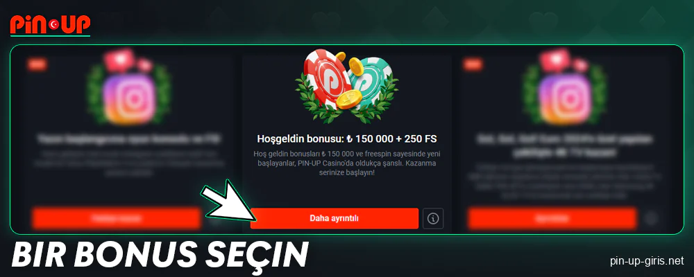 Pin Up Türkiye'de bir bonus seçin