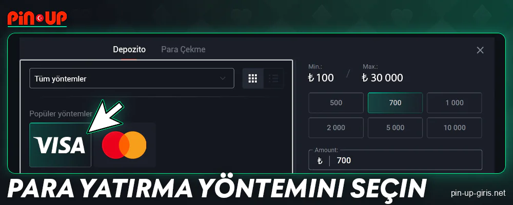 Pin Up Türkiye'de bir banka para yatırma yöntemi seçin