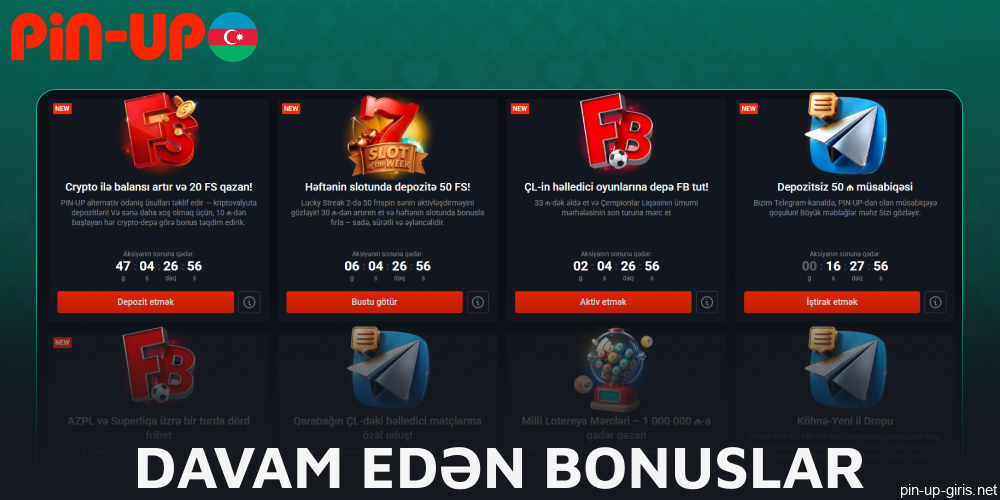 Azərbaycandan olan oyunçular üçün Pin Up-da davamlı bonuslar mövcuddur