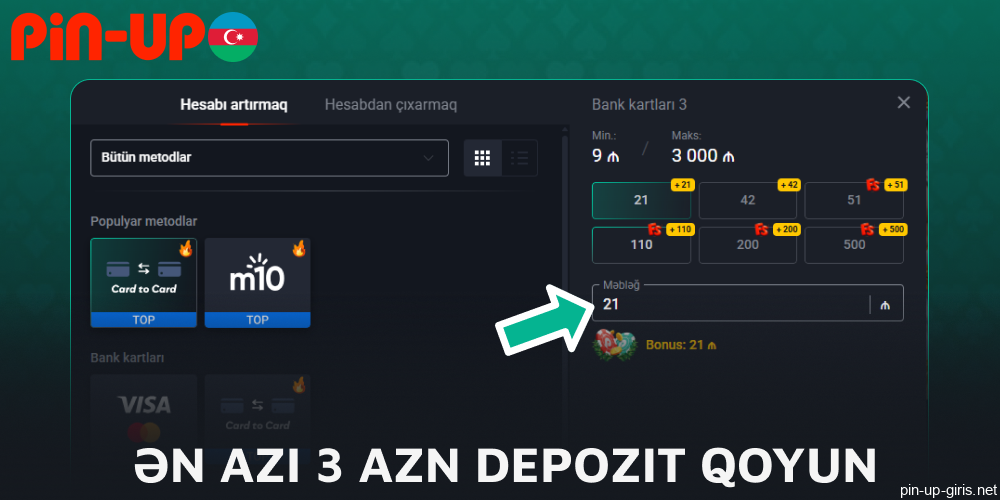 Pin Up-da ən azı 3 AZN depozit qoyun