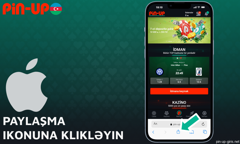 Pin Up veb saytındakı paylaşım ikonuna klikləyin