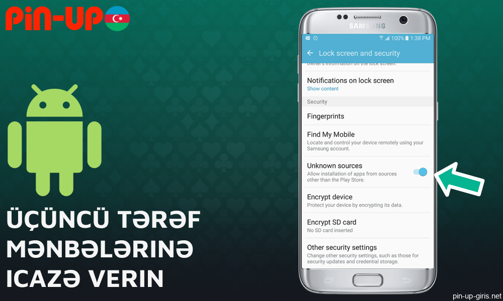 Pin Up tətbiqinin yüklənməsi üçün üçüncü tərəf mənbələrinə icazə verin