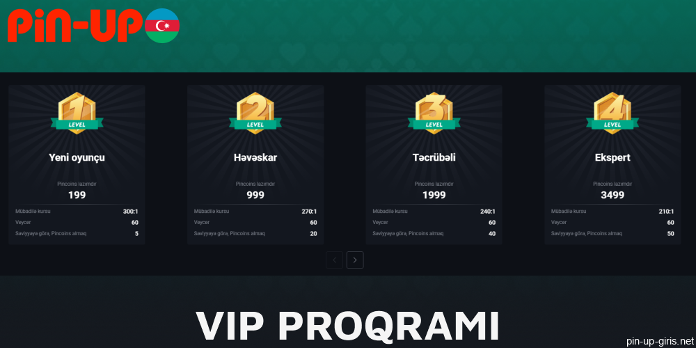 Azərbaycandan olan oyunçular üçün Pin Up VIP proqramı mövcuddur